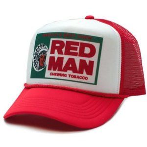Retro Vintage Style Printed Trucker Red Man Chewing Snuff Dip Chew Hat Vintage L